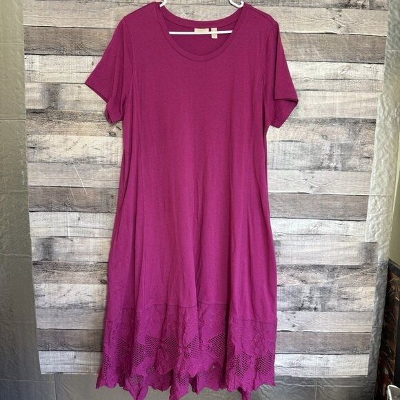 LOGO Lavish by Lori Goldstein Size L Regular Knit Dress w/Lace Hem A648215 BERRY - Picture 1 of 10